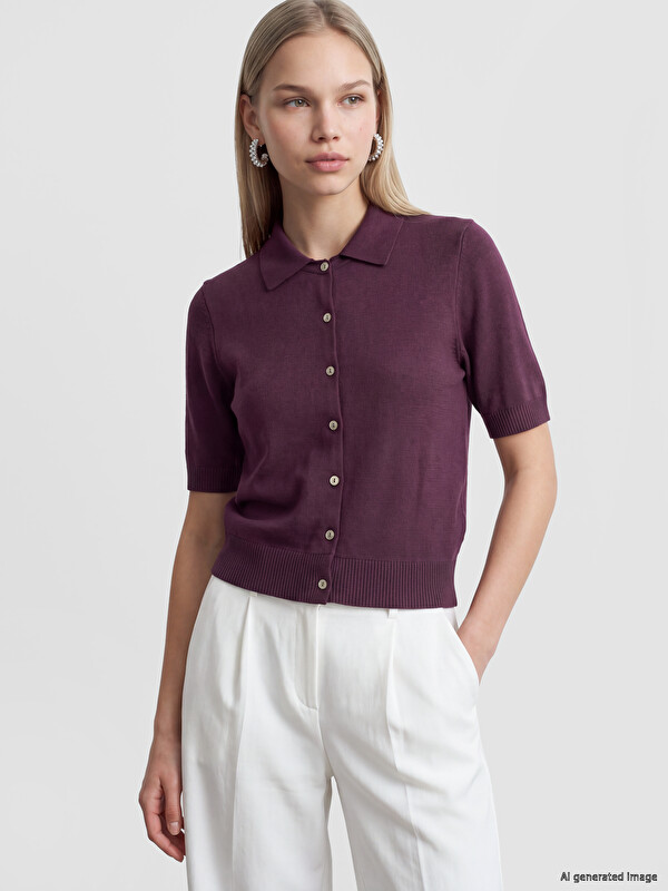 LCW Vision Polo Collar Women's Knitwear Cardigan