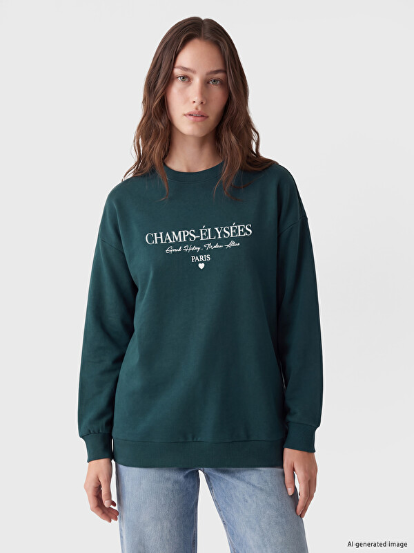 LCW Modest Woman Green Sweatshirt Tunic
