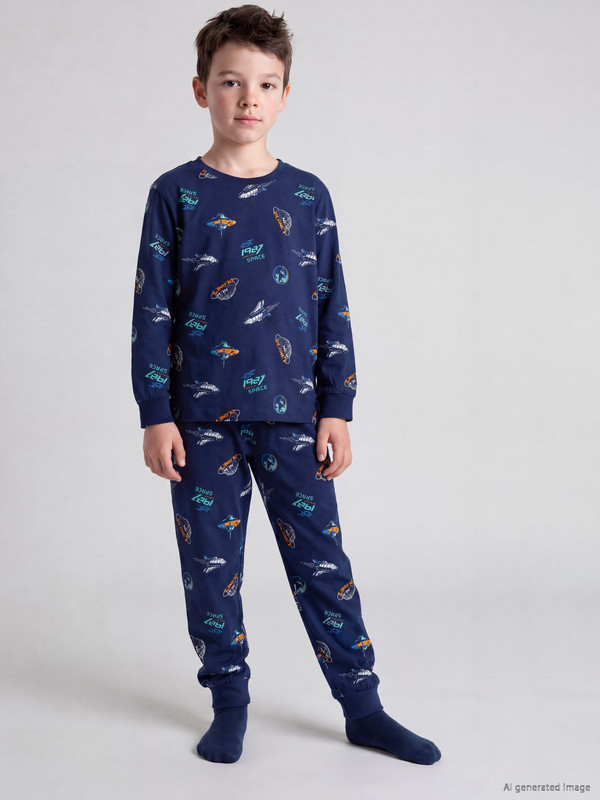 LCW Kids Crew Neck Printed Boys' Pyjamas Set