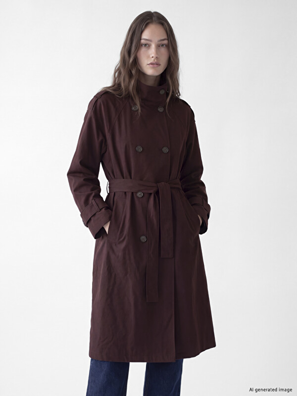 LCW Modest Mock Neck Belted Women's Trench Coat