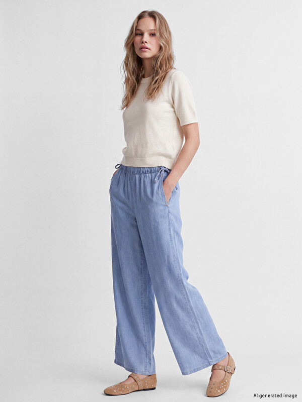 LCW Jeans Beli Lastikli Wideleg Kadın Jean Pantolon