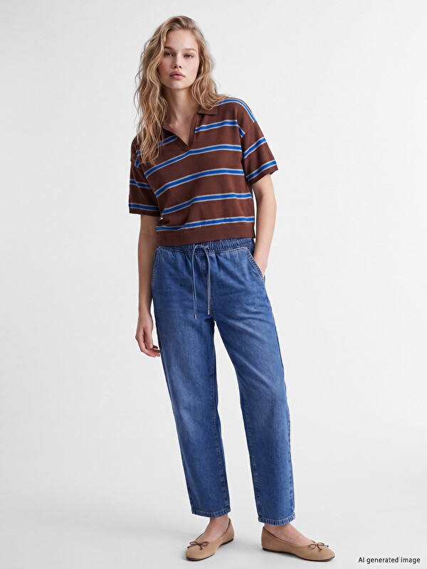 LCW Jeans Beli Lastikli Balloon Fit Kadın Jean Pantolon