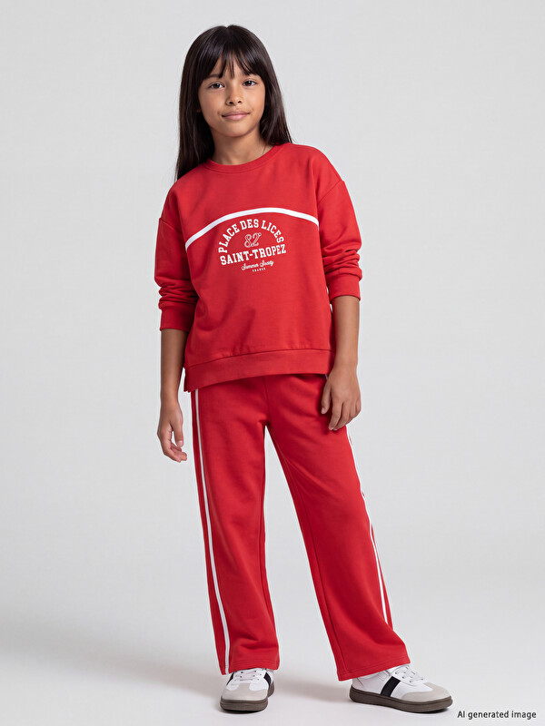 LCW Kids Printed Girls' Soft Touch Tracksuit Set