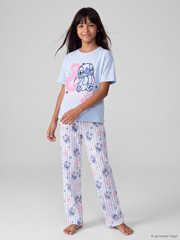 LCW Kids Stitch Printed Girls' Pyjamas Set