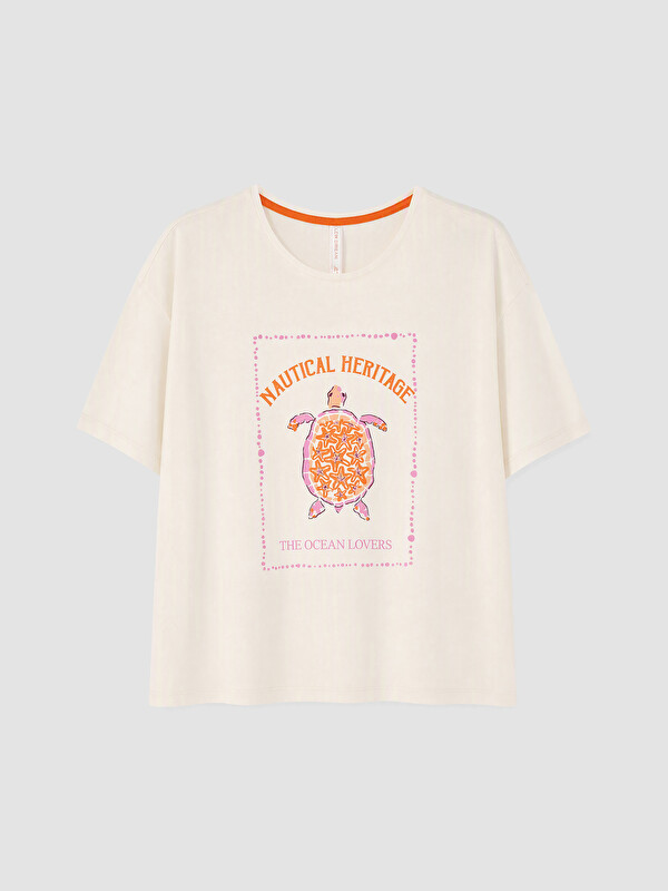 LCW DREAM Bisiklet Yaka Baskılı Pijama Üst