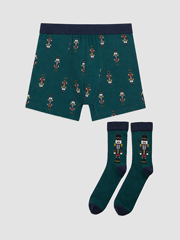 LC WAIKIKI Erkek Desenli Boxer ve Çorap Seti