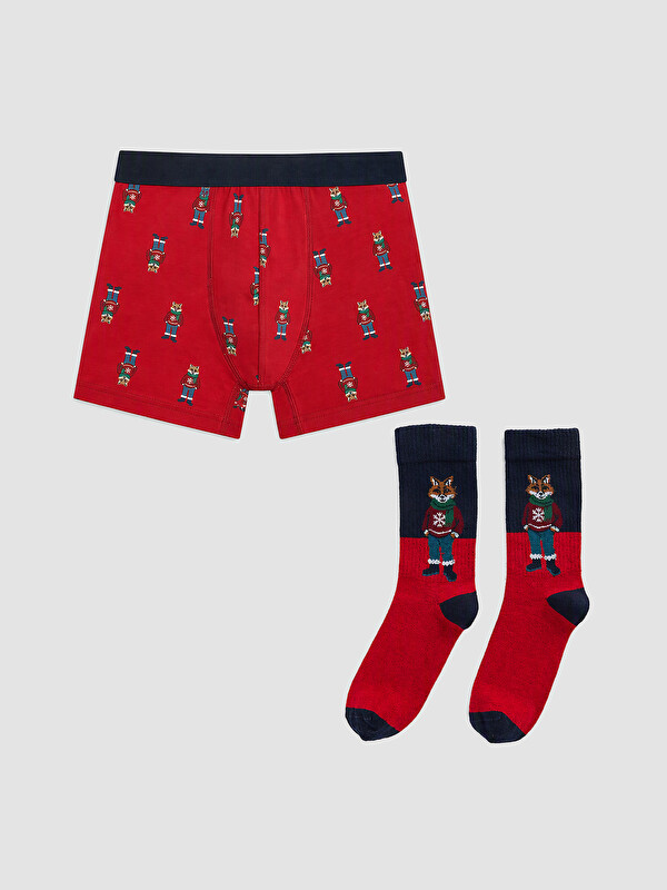 LC WAIKIKI Yılbaşı Temalı Erkek Boxer ve Çorap