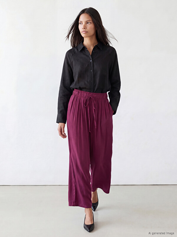 LCW Modest Beli Lastikli Geniş Paça Kadın Pantolon