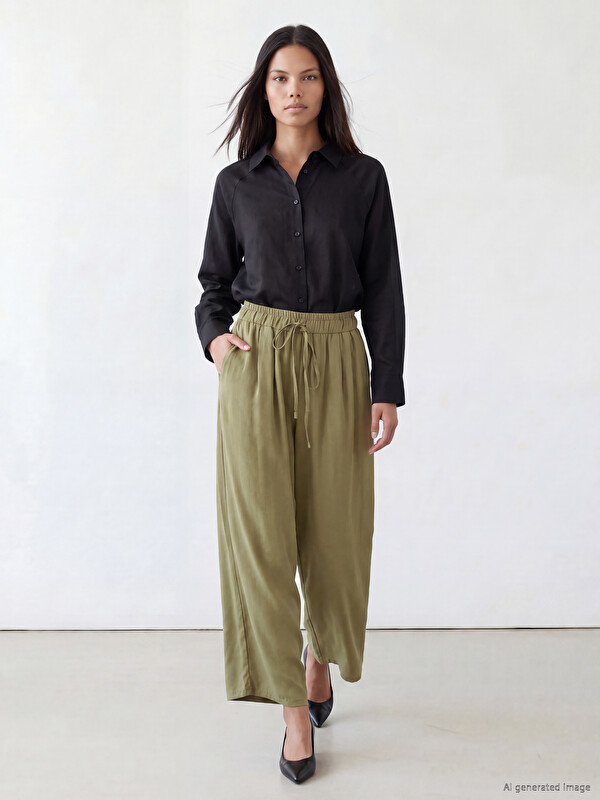 LCW Modest Beli Lastikli Geniş Paça Kadın Pantolon
