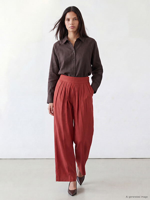 LCW Modest Regular Fit Kadın Pileli Kumaş Pantolon
