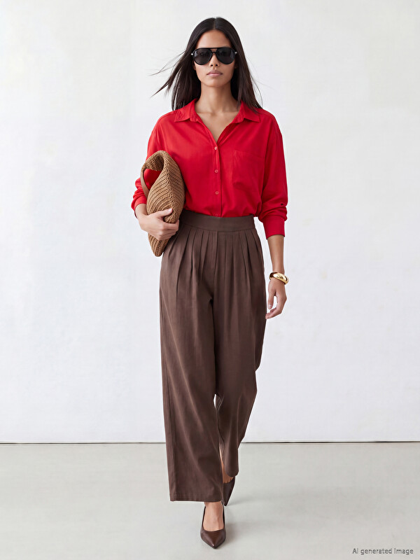 LCW Modest Regular Fit Kadın Pileli Kumaş Pantolon