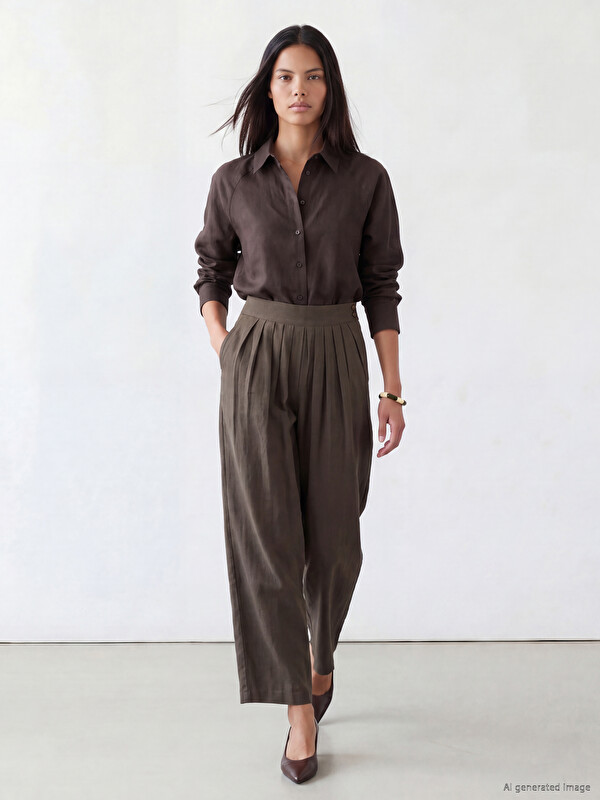 LCW Modest Regular Fit Kadın Pileli Kumaş Pantolon