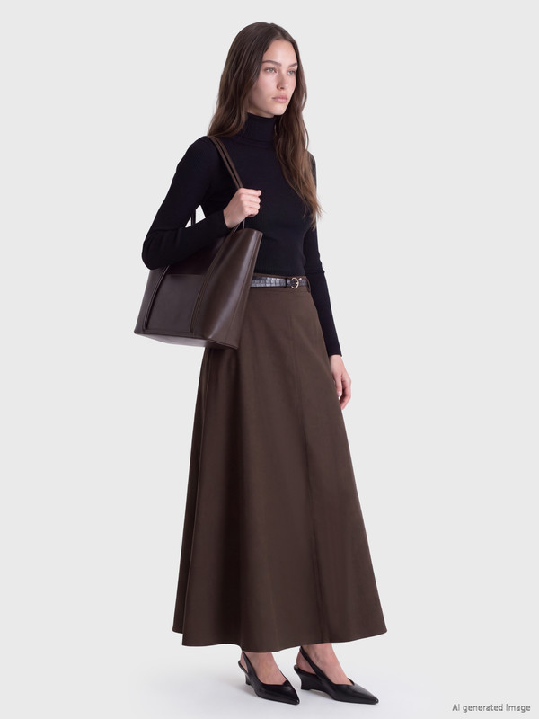 LCW Modest Belted Gabardine Flared Skirt