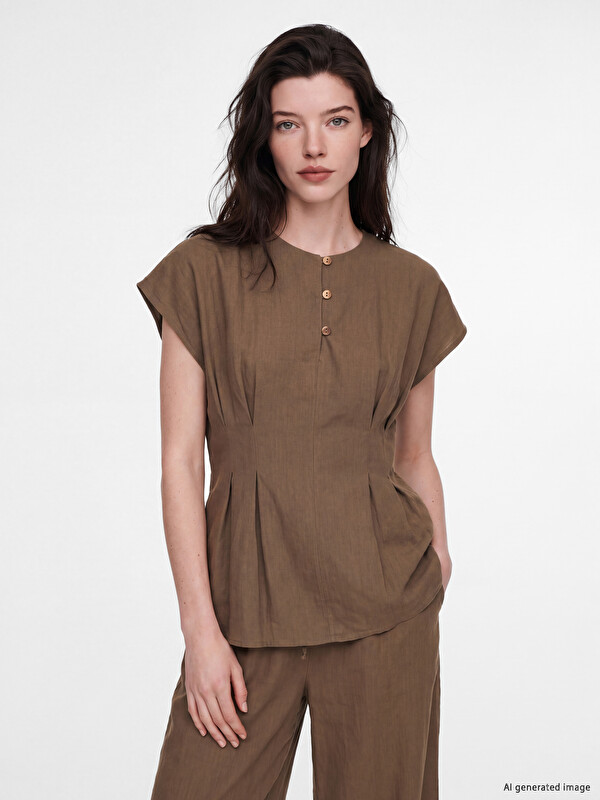 LCW Comfort Bisiklet Yaka Peplum Bluz