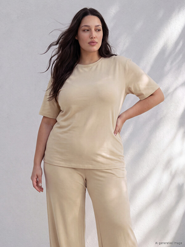 LCW Curve Plus Size Crew Neck Women's T-Shirt
