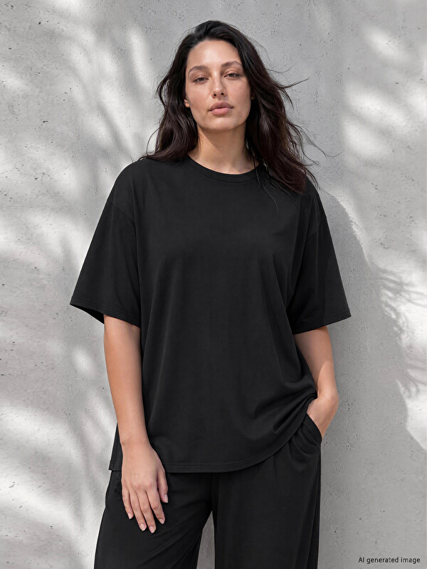 LCW Curve Tricou Basic cu Guler Rotund pentru Femei Mărimi Mari