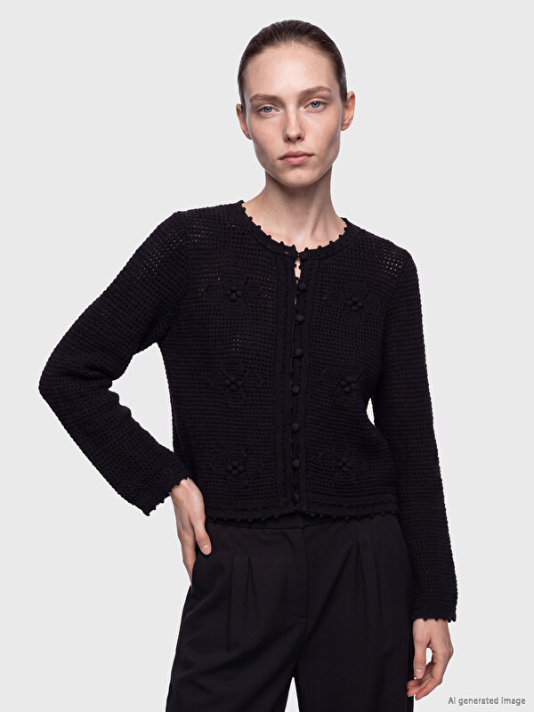 LCW Comfort Crew Neck Open-Knit Women's Knitwear Cardigan