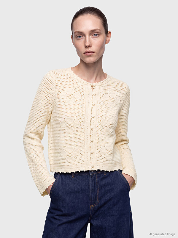 LCW Comfort Crew Neck Open-Knit Women's Knitwear Cardigan