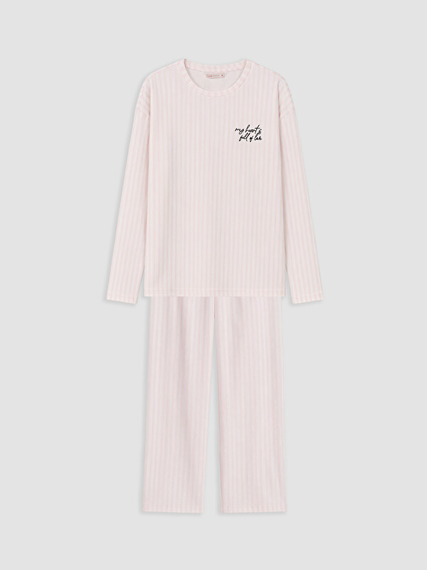 LCW DREAM Bisiklet Yaka Çizgili Kadın Pijama Takımı