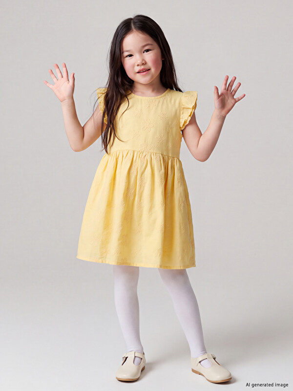 LCW Kids Nakışlı Fırfırlı Kız Çocuk Elbise