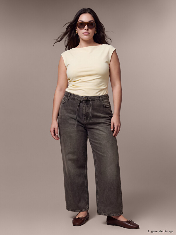 LCW Petite Kuşaklı Wideleg Jean