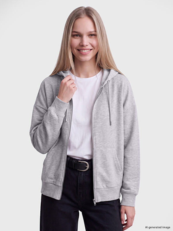 LCW Vision Kapüşonlu Oversize Kadın Fermuarlı Sweatshirt
