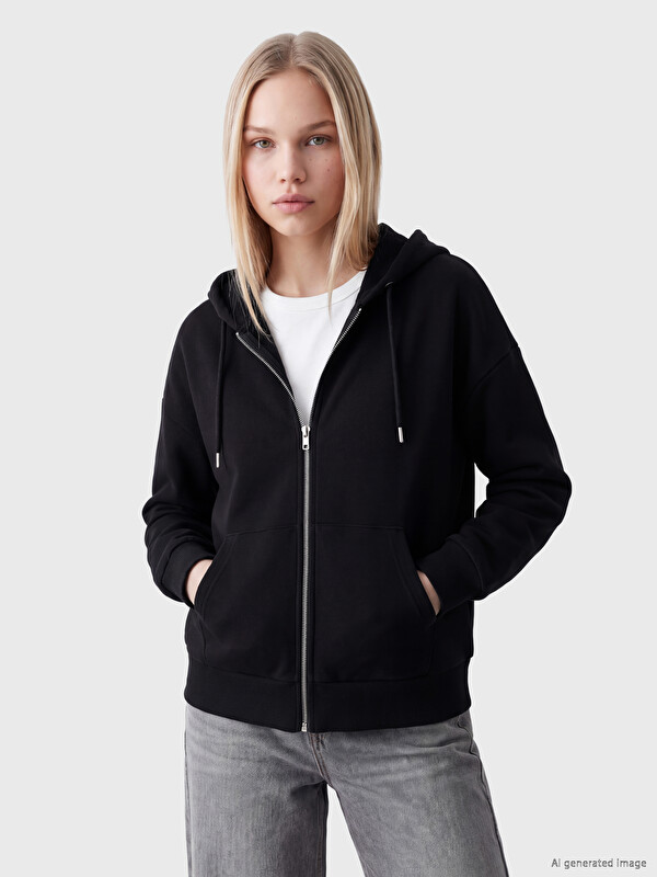 LCW Vision Hooded Oversize Women's Zippered Sweatshirt