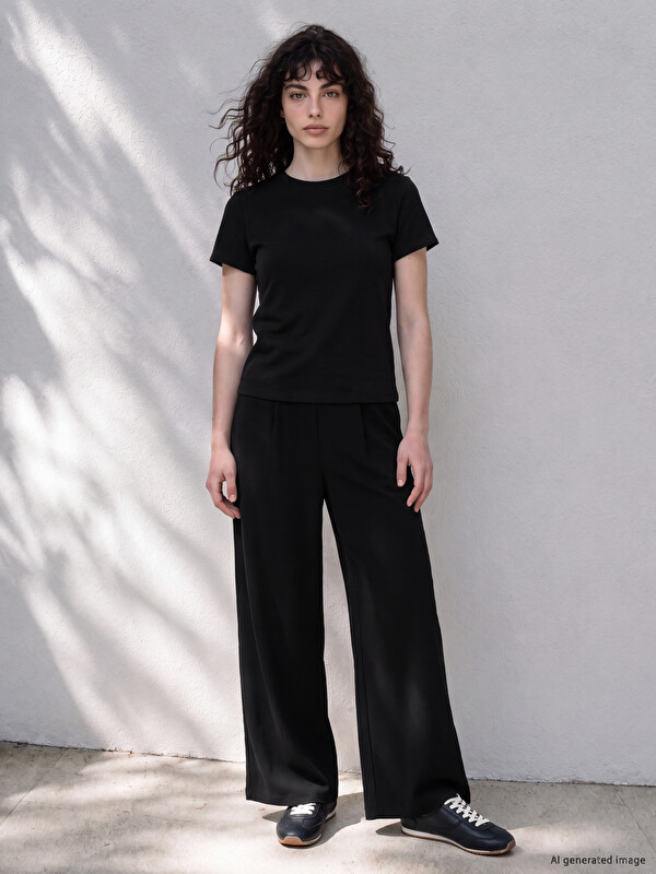 LCW Petite Wide Leg Women's Pleated Sweatpants