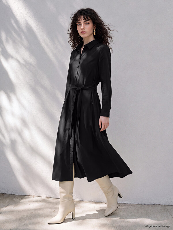 LCW Petite Sash Shirt Dress