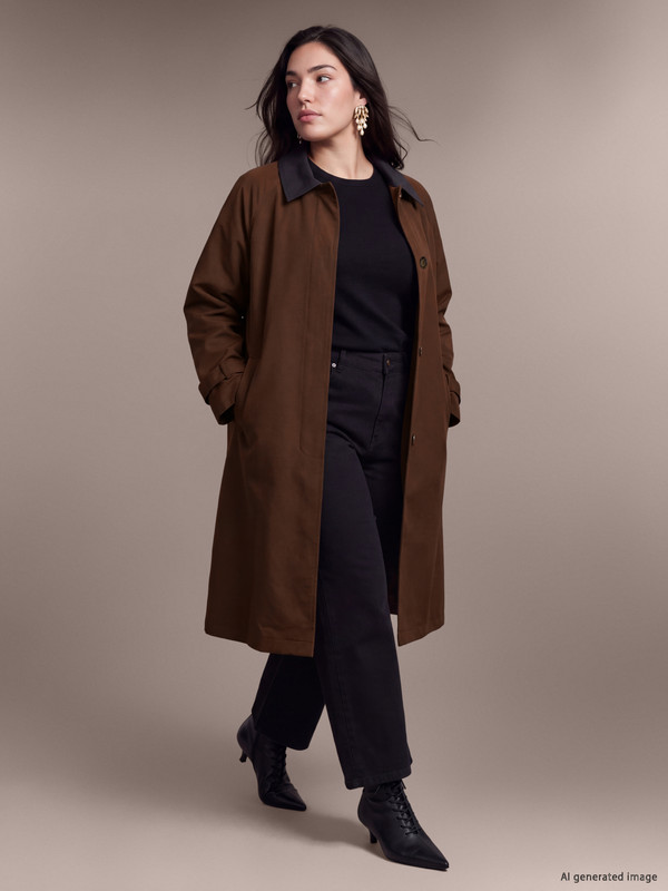 LCW Petite Contrast Collar Women's Trench Coat