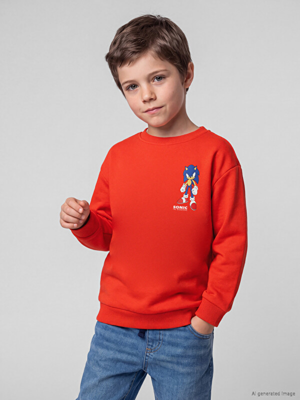 LCW Kids Sonic Baskılı Erkek Çocuk Sweatshirt