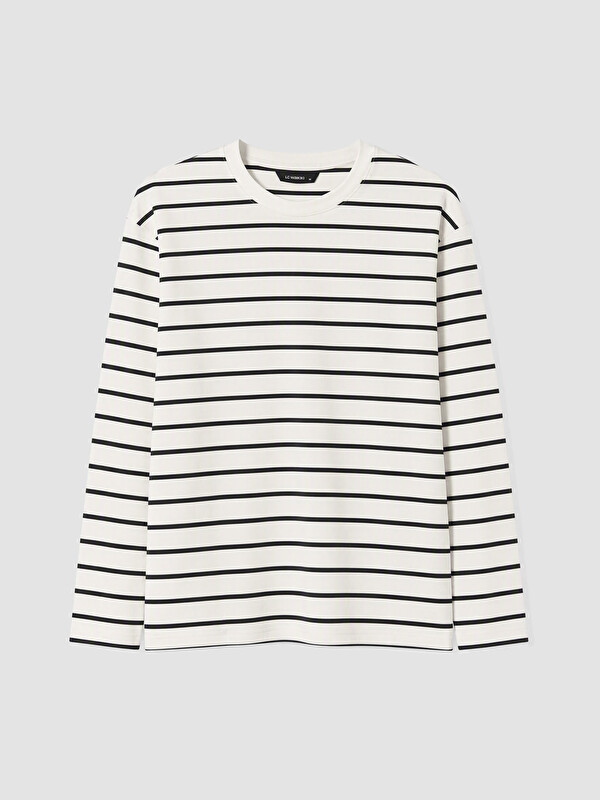 LC WAIKIKI Bisiklet Yaka Çizgili Erkek Sweatshirt