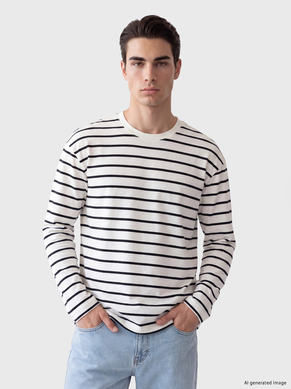 LC WAIKIKI Bisiklet Yaka Çizgili Erkek Sweatshirt