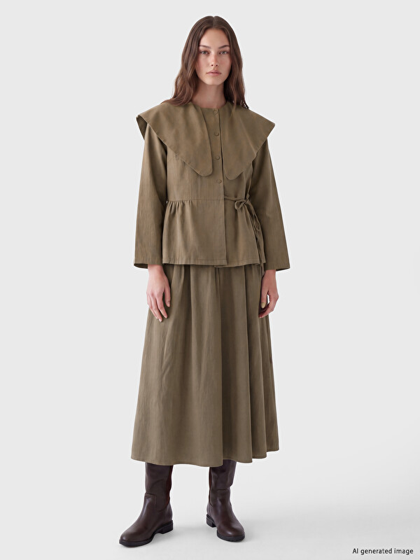 LCW Modest Beli Lastikli Pileli Etek
