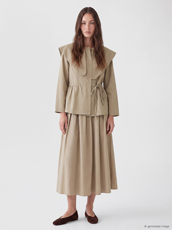 LCW Modest Beli Lastikli Pileli Etek