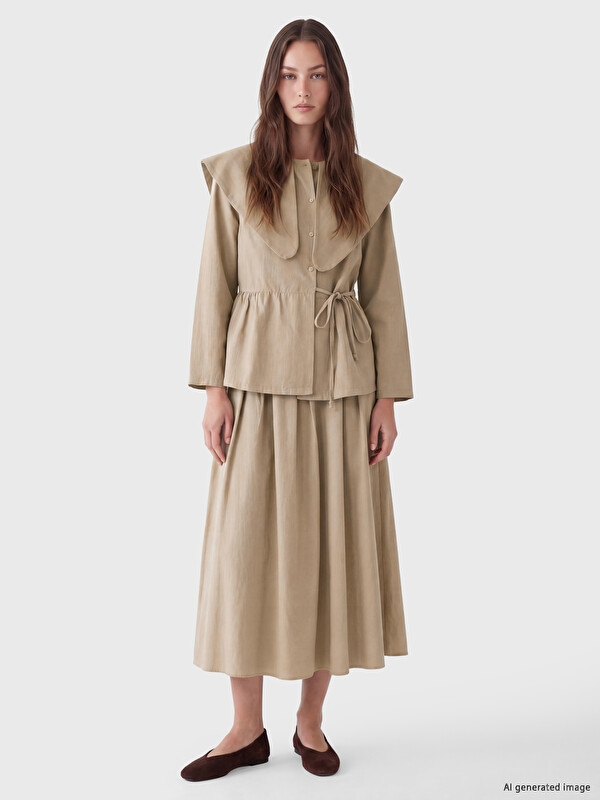 LCW Modest Beli Lastikli Pileli Etek