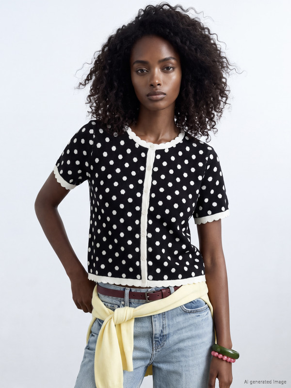 LCW Comfort Crew Neck Polka Dot Women's Knitwear Cardigan
