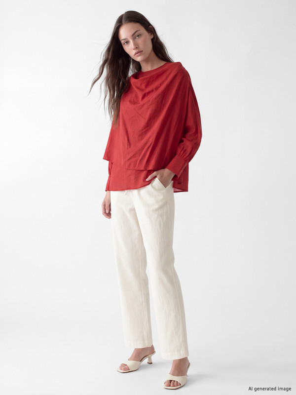 LCW Modest Elastic Waist Linen Blend Women's Trousers