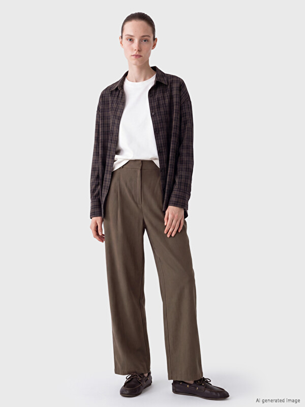 LCW Comfort Wide Leg Pleated Women's Fabric Trousers