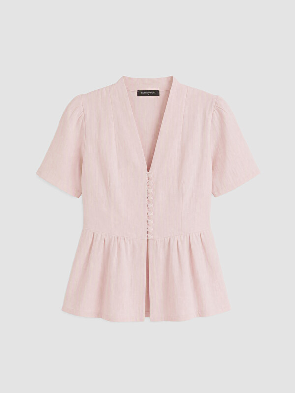 LCW Comfort V Yaka %100 Pamuklu Peplum Bluz