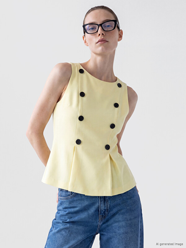 LCW Comfort Bluza s okruglim izrezom, ukrasnim dugmadima i peplum krojem