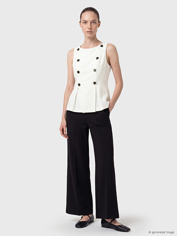 LCW Comfort Crew Neck Decorative Buttoned Peplum Blouse