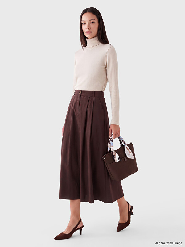 LCWAIKIKI Classic Waisted Buttoned Zippered Pleated Skirt