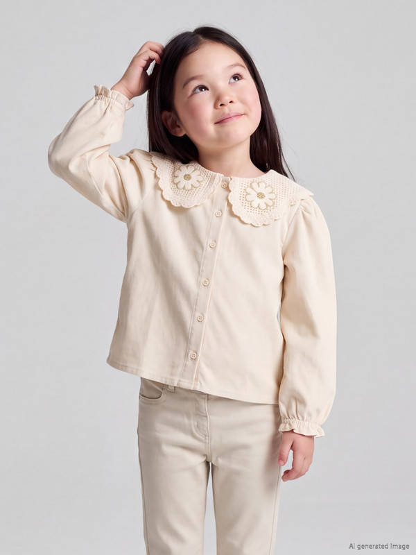 LCW Kids Embroidered Collar Girls' Shirt