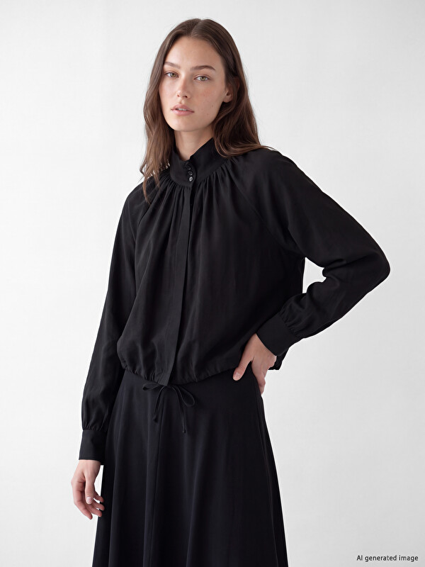 LCW Modest Блуза от модална смес със стояща яка и набори