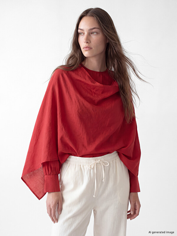 LCW Modest Cowl Neck Ruched Blouse