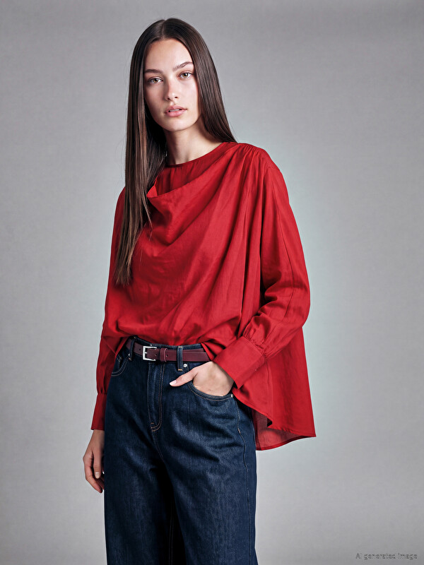 LCW Modest Cowl Neck Ruched Blouse