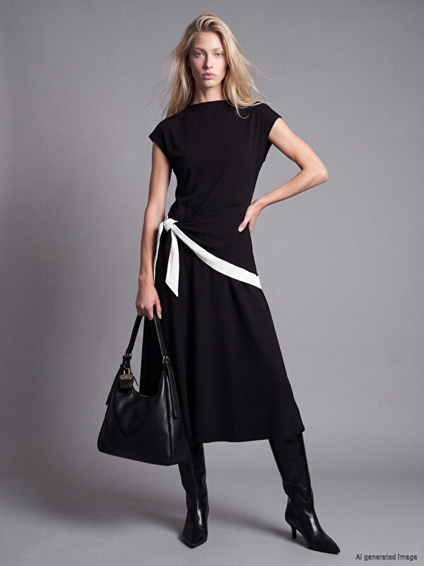 LCW Vision Tie-Waist Ruched Dress