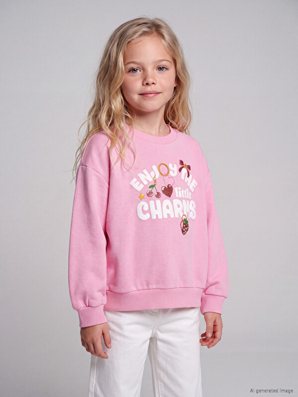 LCW Kids Crew Neck Printed Girls' Sweatshirt 2 Pack