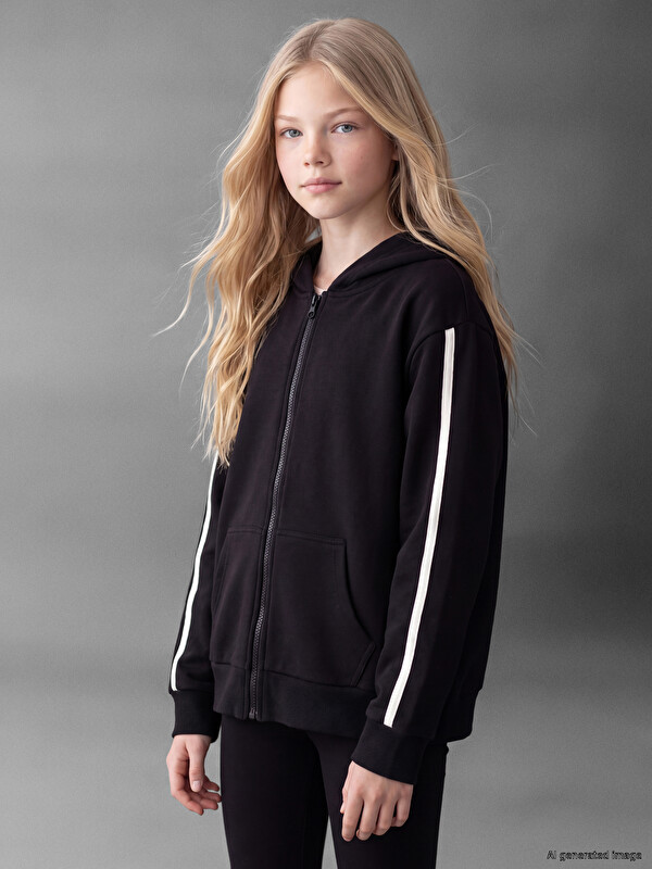 LCW Kids Kapüşonlu Kız Çocuk Fermuarlı Sweatshirt